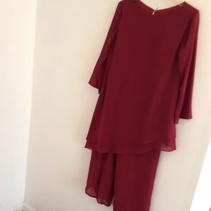 Rose sheer sleeve pantsuit